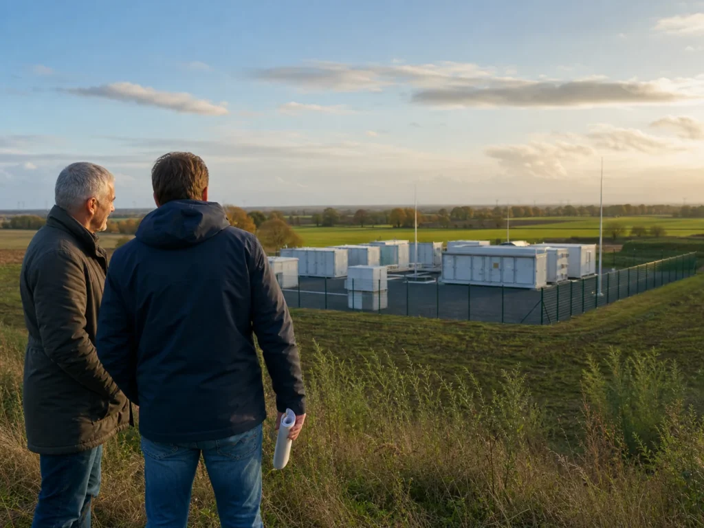 Flächeneigentümer und Projektentwickler betrachten einen Batteriespeicherstandort