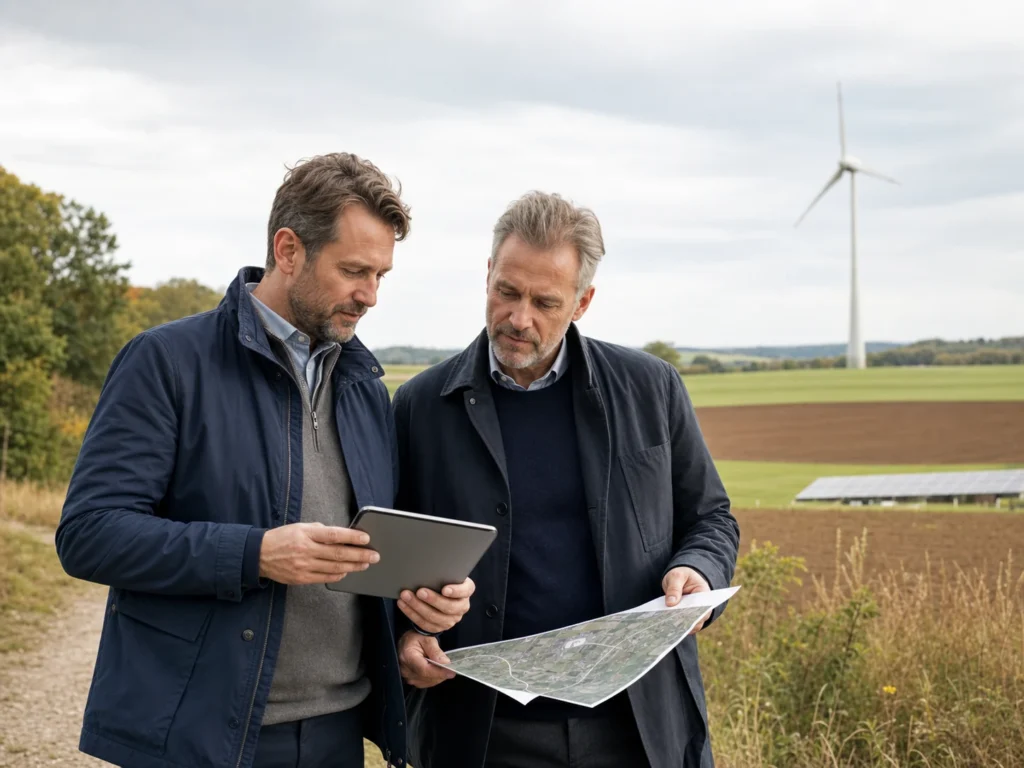 Lokale Projektpartner prüfen gemeinsam einen erneuerbaren Energiestandort
