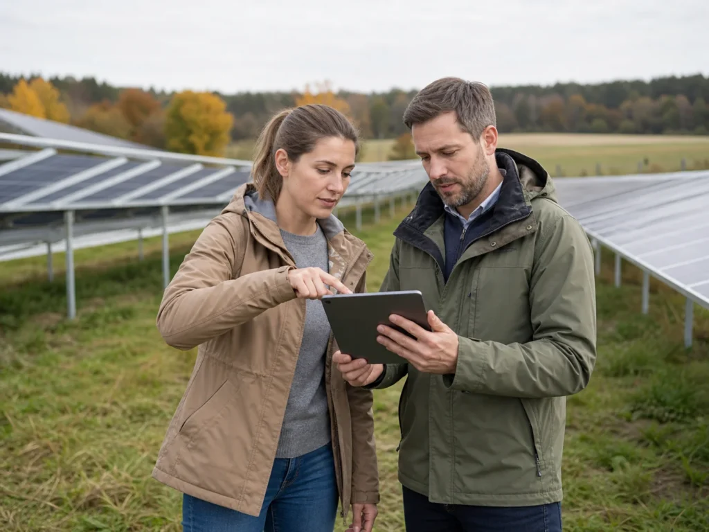 Projektpartner besprechen die Planung einer Photovoltaik-Freiflächenanlage